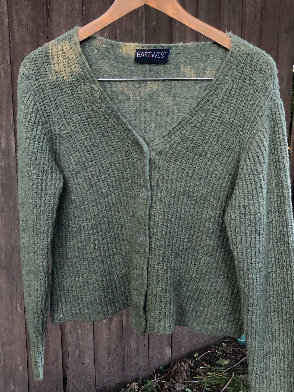 Y2K Vintage East West Mossy Olive Green V-Neck Button-Front Knit Crop Cardigan